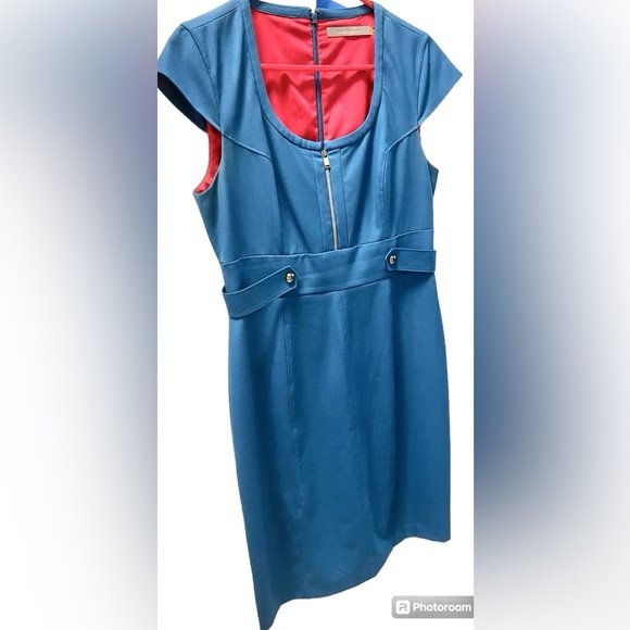 Andrew Marc Marc New York Dress Gorgeous Teal Slimming Cut Sz 10 Excellent Cond - Picture 2 of 11